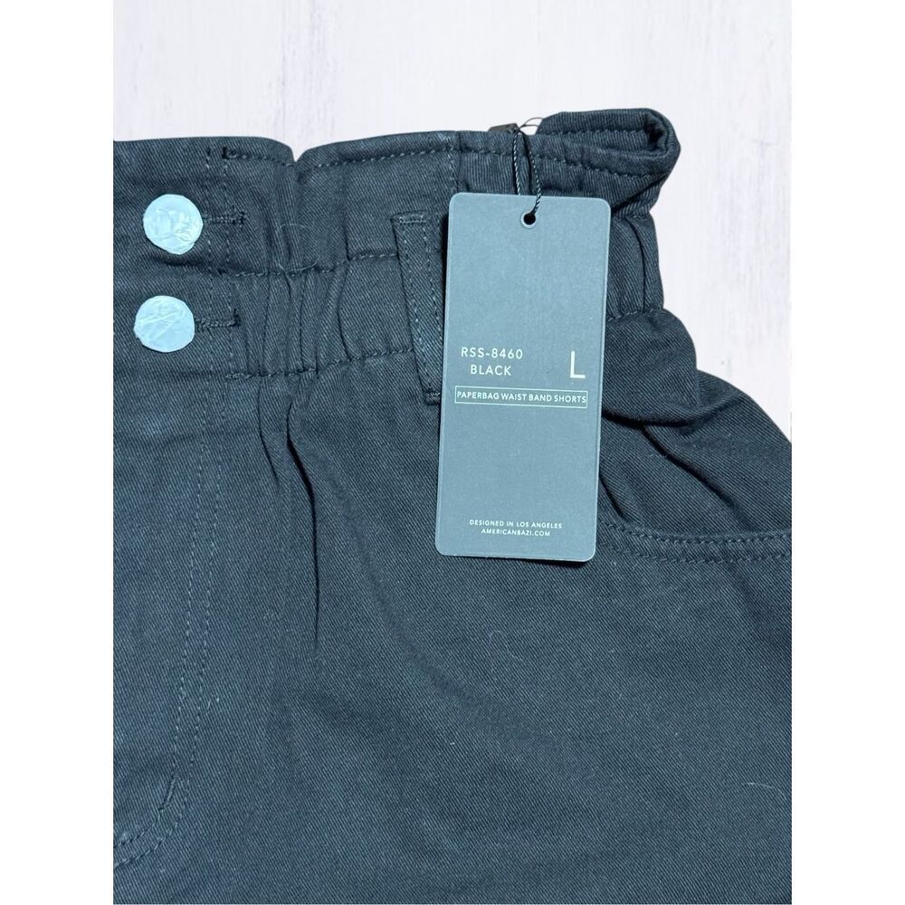 American Bazi Black High Rise Paper Bag Shorts Size Large NWT - Picture 7 of 9